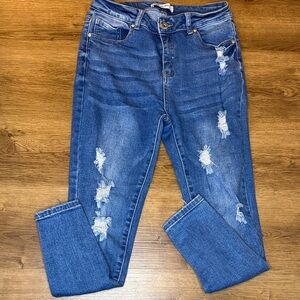 Bien Bleu High Waist Skinny Jeans Ripped Faded Distressed Reg Wash Juniors 11/30